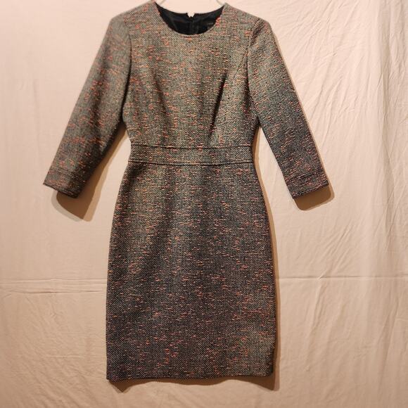 J.Crew Sz 2 Tweed Gray Pink Career Dress Lined Dress Professional Modest Church - Picture 2 of 10
